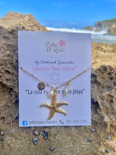 Sea Star Set of 2 Chain Necklace & Earrings, handmade Jewelry, Stainless steel Necklace Earrings