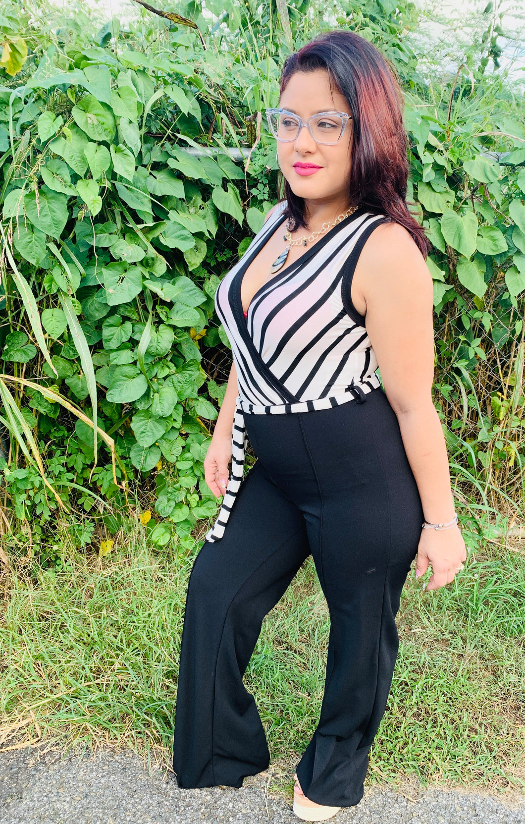 Black & White Striped Jumpsuit