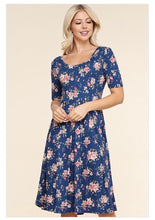 Load image into Gallery viewer, Navy Floral Waist Dress