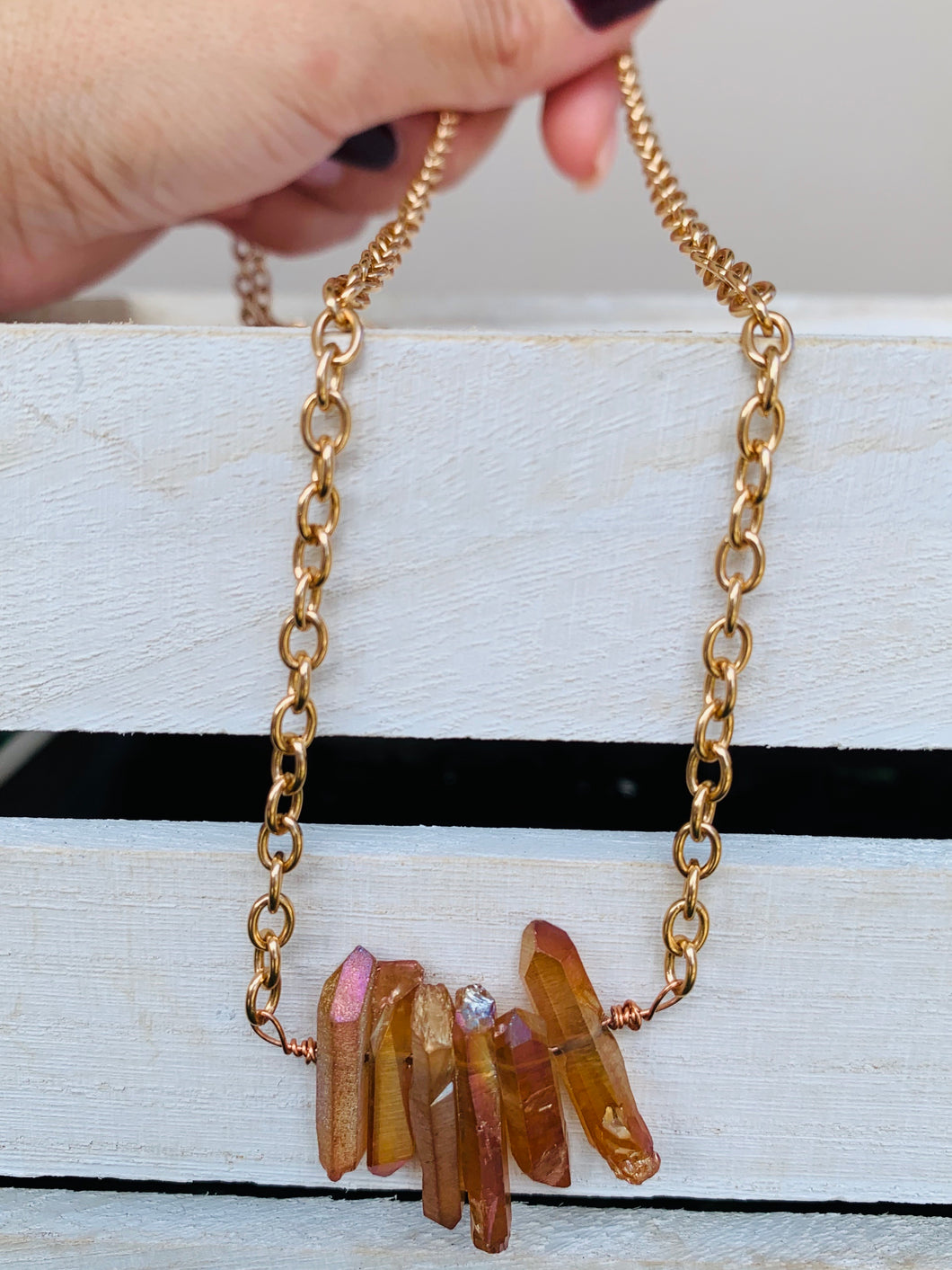 Quartz Long Rosegold Chain