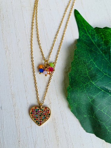 Colored Heart Doble Chain